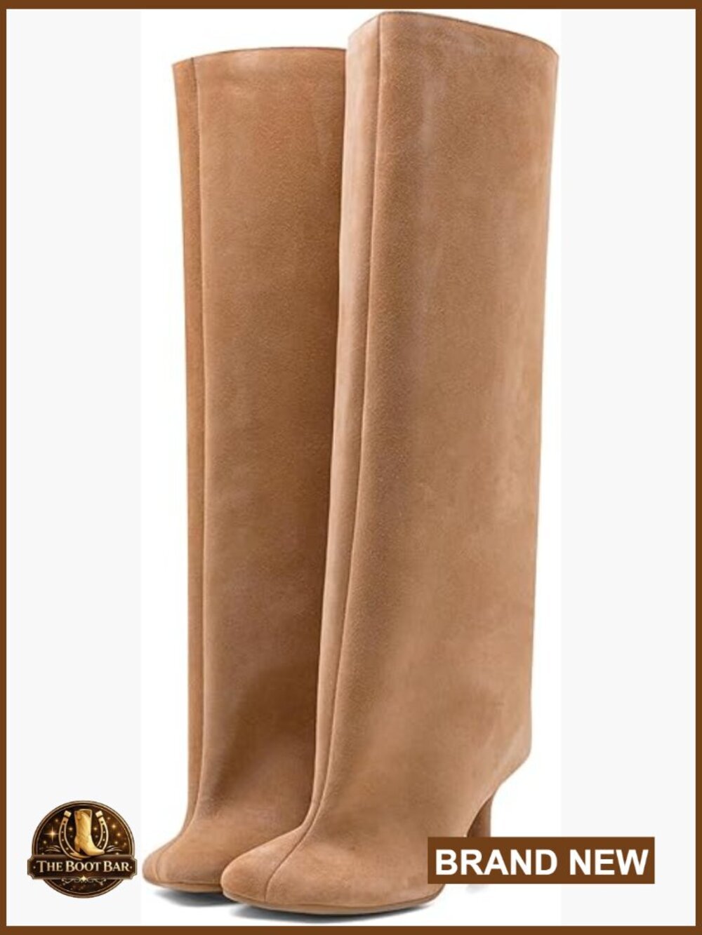 Women's Suede Knee High Boots Wide Calf Square Toe Stiletto Heels Tall Boots